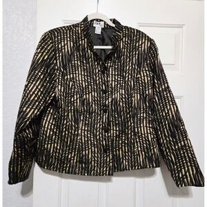 JBS LTD Vintage Plus Size 1X Silk Rayon Gold Black Abstract Button Front Jacket